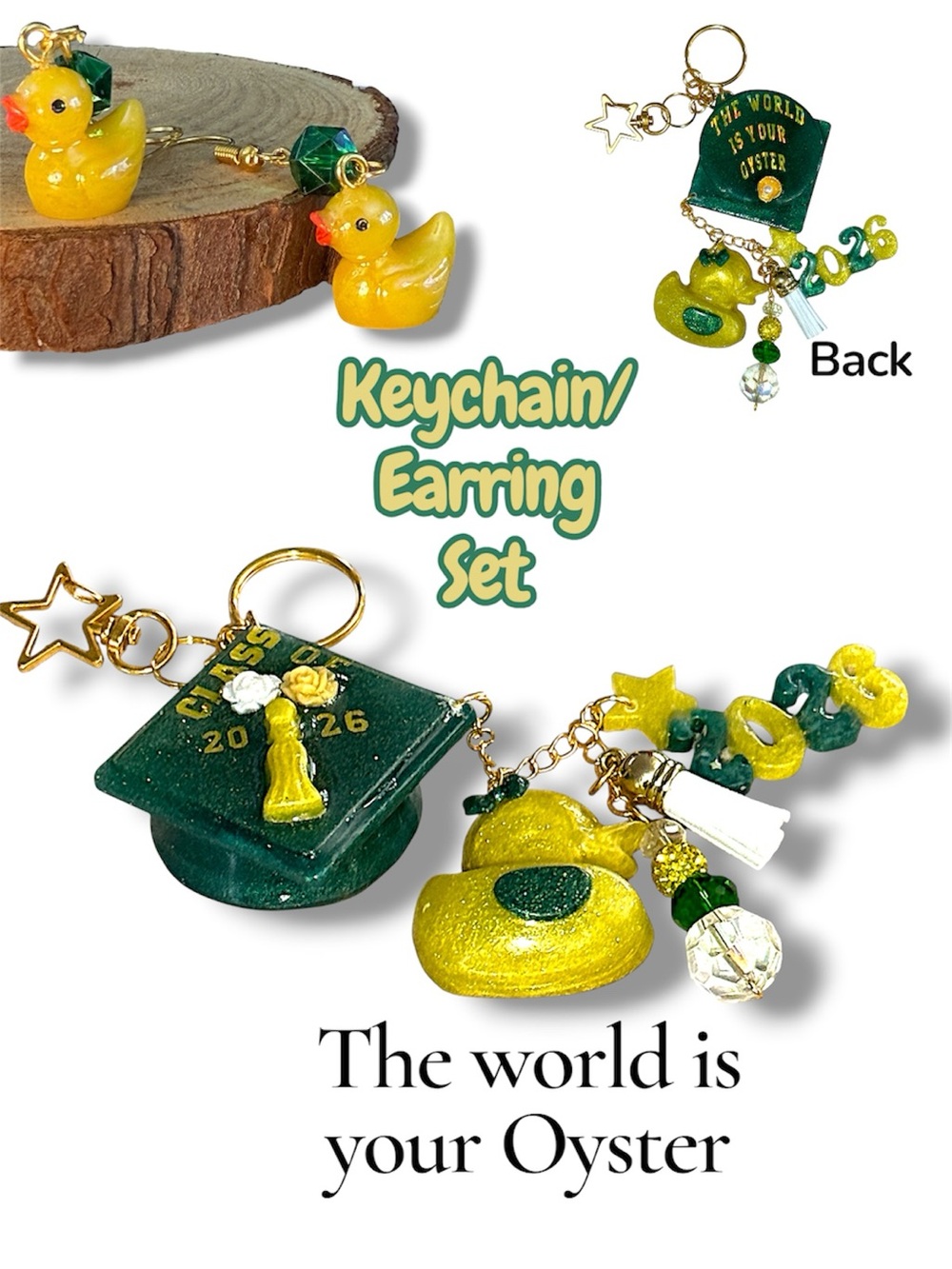 Keychain & Earrings Graduation Gift Set, Resin, University of Oregon, U of O